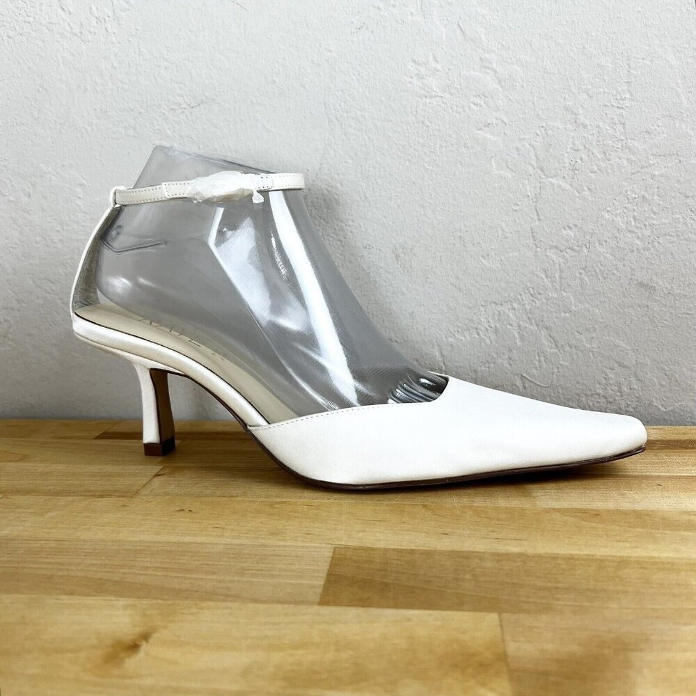 RAYE White PVC Ankle-Strap Pointed-Toe Heels